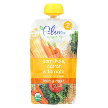 Plum Organics Second Blends Hearty Veggie Meal - Kale Sweet Corn and Quinoa - Case of 6 - 3.5 oz.