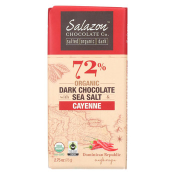 Salazon Chocolate Organic Dark Chocolate - Sea Salt and Cayenne - Case of 12 - 2.75 oz.