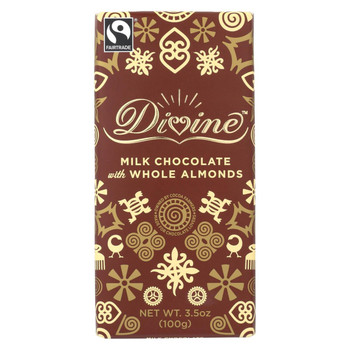 Divine 38 Percent Milk Chocolate Bar with Whole Almonds - Case of 10 - 3.5 oz.