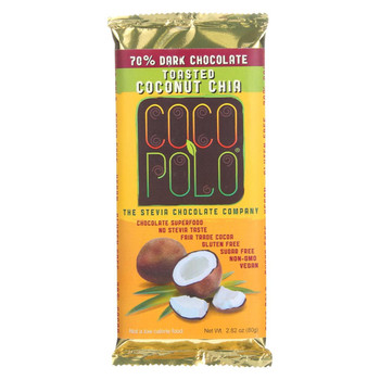 Coco Polo Chocolate Bar - 70 Percent Dark Chocolate with Coconut Chia - Case of 10 - 2.82 oz Bars