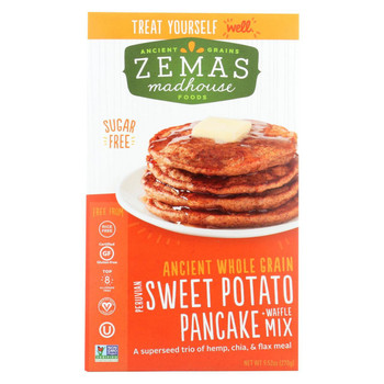 Zemas Madhouse Food Pancake and Waffle Mix - Peruvian Sweet Potato - Case of 6 - 9.66 oz. Zemas Madhouse Food Pancake and Waffle Mix - Peruvian Sweet Potato - Case of 6 - 9.66 oz.