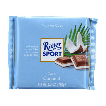 Ritter Sport Chocolate Bar - Milk Chocolate - Coconut - 3.5 oz Bars - Case of 12 Ritter Sport Chocolate Bar - Milk Chocolate - Coconut - 3.5 oz Bars - Case of 12
