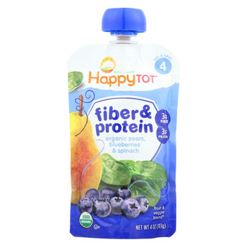 Happy Tot Toddler Food - Organic - Fiber and Protein - Stage 4 - Pear Blueberry and Spinach - 4 oz - case of 16