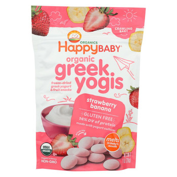 HappyYogis Yogurt Snacks - Organic - Freeze-Dried - Greek - Babies and Toddlers - Strawberry Banana - 1 oz - case of 8