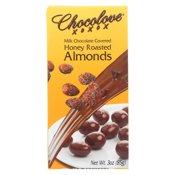 Chocolove Xoxox Milk Chocolate Bar - Honey Roasted Almonds - Case of 6 - 3 oz