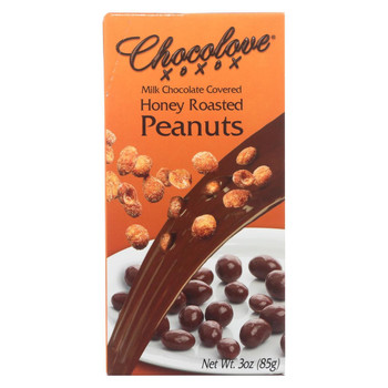 Chocolove Xoxox Bar - Milk Chocolate Covered Honey Roasted Peanuts - Case of 6 - 3 oz.