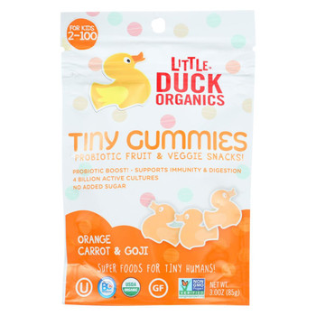 Little Duck Organics Probiotic Fruit and Veggie Snacks - Organic - Tiny Gummies - Orange Carrot and Goji - Ages 2 Years Plus - 3 oz - case of 6