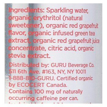 Guru Energy Drink Organic Sparkling Red Grapefruit Energy Water - Case of 12 - 12 fl oz