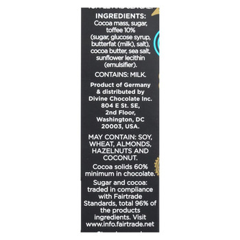 Divine Bar - Dark Chocolate With Toffee and Sea Salt - Case of 10 - 3.5 oz. Divine Bar - Dark Chocolate With Toffee and Sea Salt - Case of 10 - 3.5 oz.