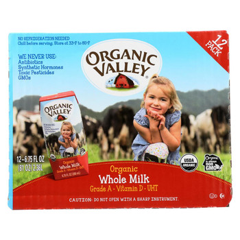 Organic Valley Single Serve Aseptic Milk - Whole - Case of 12 - 6.75oz Cartons