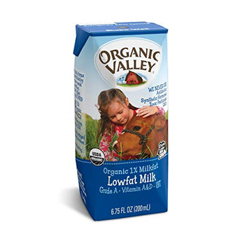 Organic Valley Single Serve Aseptic Milk - White 1% - Case of 12 - 6.75oz Cartons