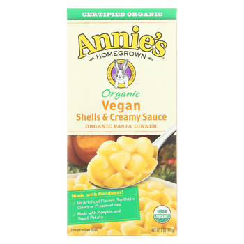 Annie's Homegrown Organic Vegan Shells and Creamy Sauce Pasta Dinner - Case of 12 - 6 oz.