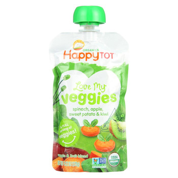 Happy Tot Toodler Food - Organic - Love My Veggies - Spinach Apple Sweet Potato and Kiwi - 4.22 oz - case of 16