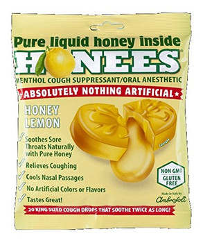 Honees Cough Drops - Honey Lemon - Lemon Menthol - 20 Cough Drops