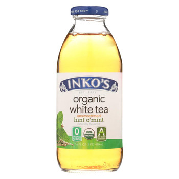 Inko's White Tea - Organic Tea - Unsweetened Hint O' Mint - Case of 12 - 16 Fl oz.