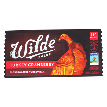 Wilde Premium Lean Meat Snack Bars - Turkey Cranberry - Case of 15 - 1.25 oz.