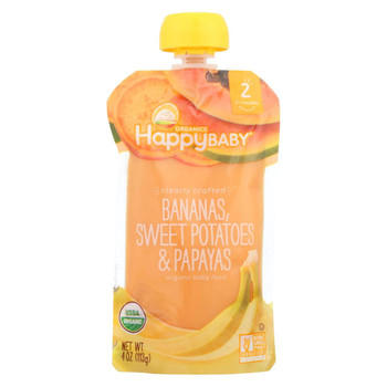 Happy Baby Happy Baby Clearly Crafted - Bananas Sweet Potatoes and Papayas - Case of 16 - 4 oz. Happy Baby Happy Baby Clearly Crafted - Bananas Sweet Potatoes and Papayas - Case of 16 - 4 oz.
