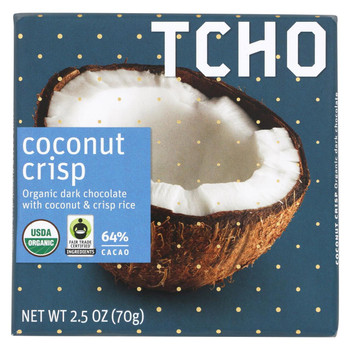 Tcho Chocolate Dark Chocolate Bar - Coconut Crisp 64 Percent Cacao - Case of 12 - 2.5 oz. Tcho Chocolate Dark Chocolate Bar - Coconut Crisp 64 Percent Cacao - Case of 12 - 2.5 oz.