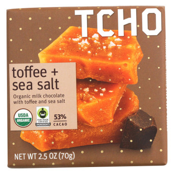 Tcho Chocolate Organic Milk Chocolate Bar - Toffee and Sea Salt - Case of 12 - 2.5 oz. Tcho Chocolate Organic Milk Chocolate Bar - Toffee and Sea Salt - Case of 12 - 2.5 oz.