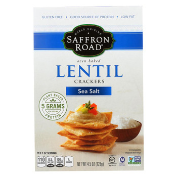Saffron Road Lentil Crackers -Sea Salt - Case of 6 - 4.5 oz