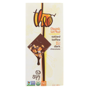 Theo Chocolate Salted Toffee - 55 Percent Dark Chocolate - Case of 12 - 3 oz.