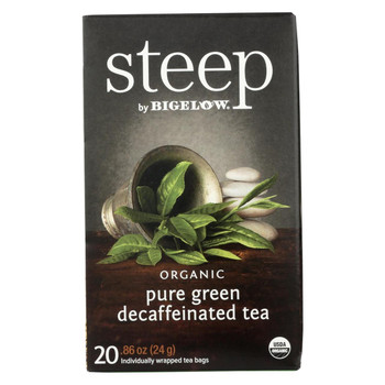 Steep By Bigelow Organic Green Tea - Pure Green Decaf - Case of 6 - 20 BAGS