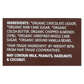 Equal Exchange Organic Dark Chocolate Bar - Almonds - Case of 12 - 2.8 oz.