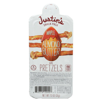 Justin's Nut Butter Snack Pack - Maple Almond Butter with Pretzels - Case of 6 - 1.3 oz.