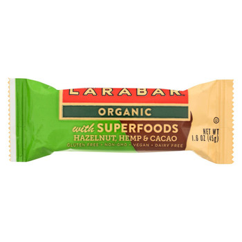 Larabar Organic with Super Foods - Hazelnut and Hemp and Cacao - Case of 15 - 1.6 oz.