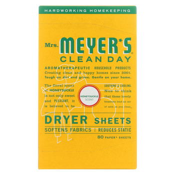 Mrs. Meyer's Clean Day - Dryer Sheets - Honeysuckle - Case of 12 - 80 sheets Mrs. Meyer's Clean Day - Dryer Sheets - Honeysuckle - Case of 12 - 80 sheets