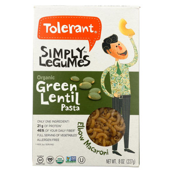 Tolerant Green Lentil Pasta - Elbows - Case of 6 - 8 oz. Tolerant Green Lentil Pasta - Elbows - Case of 6 - 8 oz.
