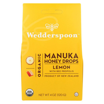 Wedderspoon Drops - Organic - Manuka - 15+ - Lemon - 4 oz Wedderspoon Drops - Organic - Manuka - 15+ - Lemon - 4 oz