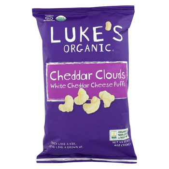 Luke's Organic Cheddar Clouds Cheese Puffs - Case of 12 - 4 oz. Luke's Organic Cheddar Clouds Cheese Puffs - Case of 12 - 4 oz.