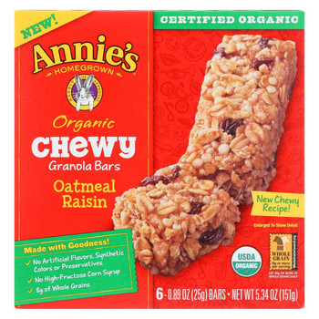 Annie's Homegrown Organic Chewy Granola Bars Oatmeal Raisin - Case of 12 - 5.34 oz. Annie's Homegrown Organic Chewy Granola Bars Oatmeal Raisin - Case of 12 - 5.34 oz.