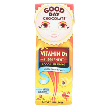 Good Day Chocolate Chocolate Pieces - with Vitamin D3 - Case of 12 - 0.99 oz Good Day Chocolate Chocolate Pieces - with Vitamin D3 - Case of 12 - 0.99 oz