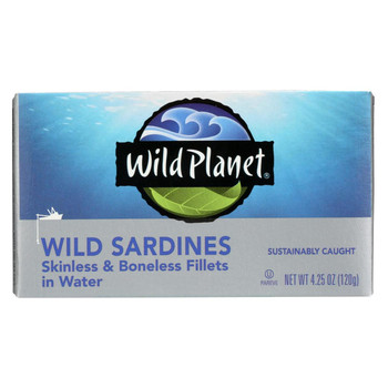 Wild Planet Wild Sardines - Skinless & Boneless Fillets in Water - Case of 12 - 4.25 oz Wild Planet Wild Sardines - Skinless & Boneless Fillets in Water - Case of 12 - 4.25 oz