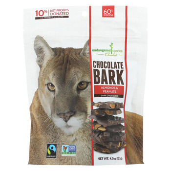 Endangered Species Chocolate Dark Chocolate Bark - Almonds & Peanuts - Case of 12 - 4.70 oz