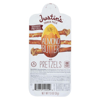 Justin's Nut Butter Snack Pack - Honey Almond Butter with Pretzels - Case of 6 - 1.3 oz.