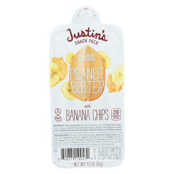 Justin's Nut Butter Snack Pack - Classic Peanut Butter with Banana Chips - Case of 6 - 1.3 oz.