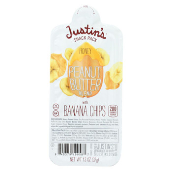 Justin's Nut Butter Snack Pack - Honey Peanut Butter with Banana Chips - Case of 6 - 1.3 oz