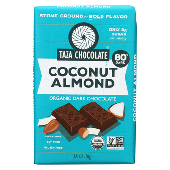 Taza Chocolate Organic Chocolate Bar - Coconut Almond - Case of 10 - 2.5 oz Taza Chocolate Organic Chocolate Bar - Coconut Almond - Case of 10 - 2.5 oz