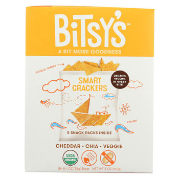Bitsys Brainfood Crackers - Cheddar Chia Veggie - Case of 6 - 5/1 oz.