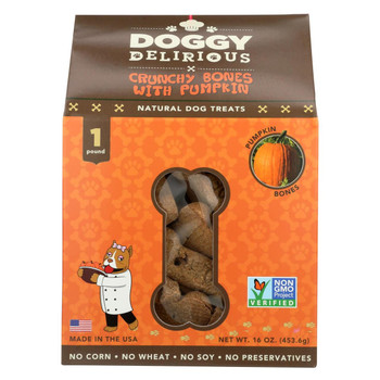 Doggy Delirious Dog Treats - Pumpkin Bones - Case of 6 - 16 oz
