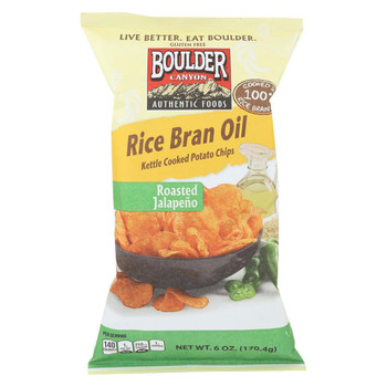 Boulder Canyon - Rice Bran Oil Kettle Cooked Potato Chips - Roasted Jalapeno - Case of 12 - 6 oz