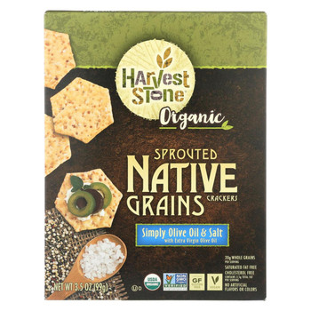 Harvest Stone Organic Native Grains Crackers - Simply Olive Oil & Salt - Case of 6 - 3.5 oz