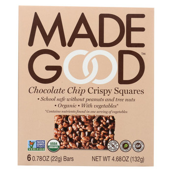 Made Good Crispy Squares - Chocolate Chip - Case of 6 - 4.68 oz. Made Good Crispy Squares - Chocolate Chip - Case of 6 - 4.68 oz.