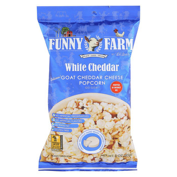 Funny Farm Popcorn - White Goat Cheddar Cheese - Case of 12 - 3 oz