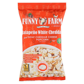 Funny Farm Popcorn - Jalapeno White Goat Cheddar - Case of 12 - 3 oz