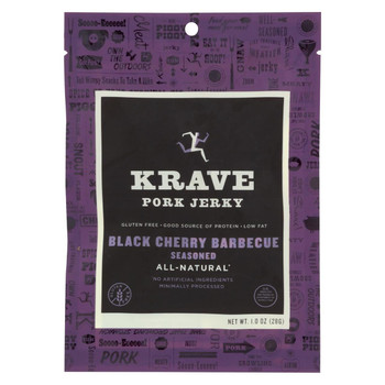 Krave Pork Jerky - Black Cherry Barbecue Seasoned - Case of 18 - 1 oz