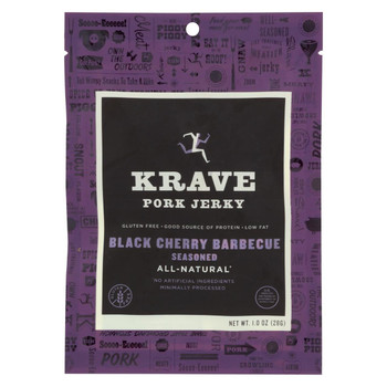Krave Pork Jerky - Black Cherry Barbecue Seasoned - Case of 18 - 1 oz Krave Pork Jerky - Black Cherry Barbecue Seasoned - Case of 18 - 1 oz